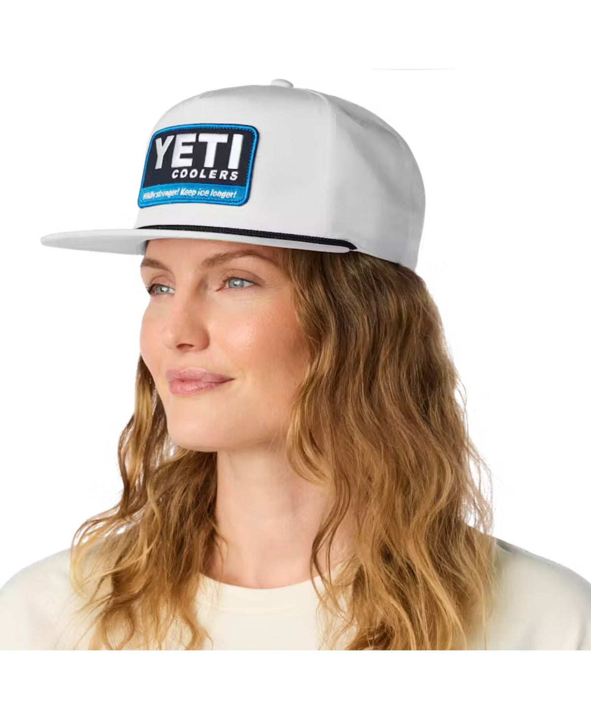 YETI Logo Flat Brim Hat - Wildly Stronger Badge - White