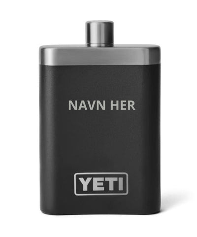 Placering af gravering på YETI Flask lommelærke (illustration)