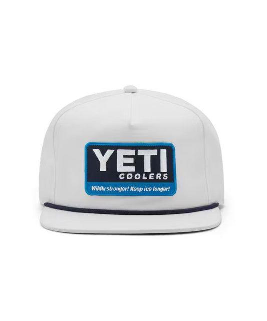 YETI Logo Flat Brim Hat - Wildly Stronger Badge - White